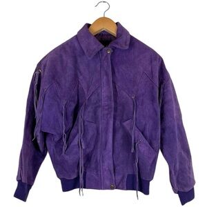 Vintage 70s Learsi Size Small Purple Fringe Leather Jacket Hippie Groovy